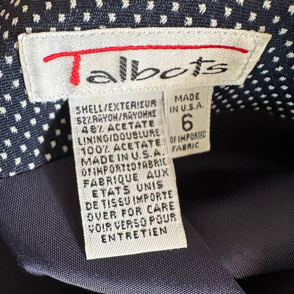TALBOTS Womens Navy White Mini Dot Button Closure Size 6 Academia Career Preppy - Picture 4 of 7